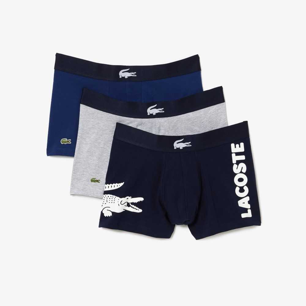 Lacoste Mismatched Stretch Cotton Trunk 3-Pack Navy Blue / White / Grey Chine / Navy Blue | OBA-096718