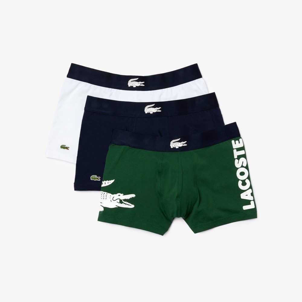 Lacoste Mismatched Stretch Cotton Trunk 3-Pack Green / Navy Blue / White | PWL-701584