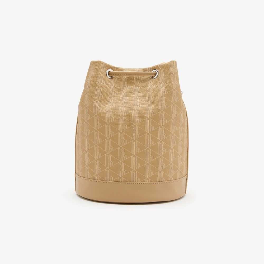 Lacoste Monogram Print Bucket Bag Viennois Beige | KTP-973214