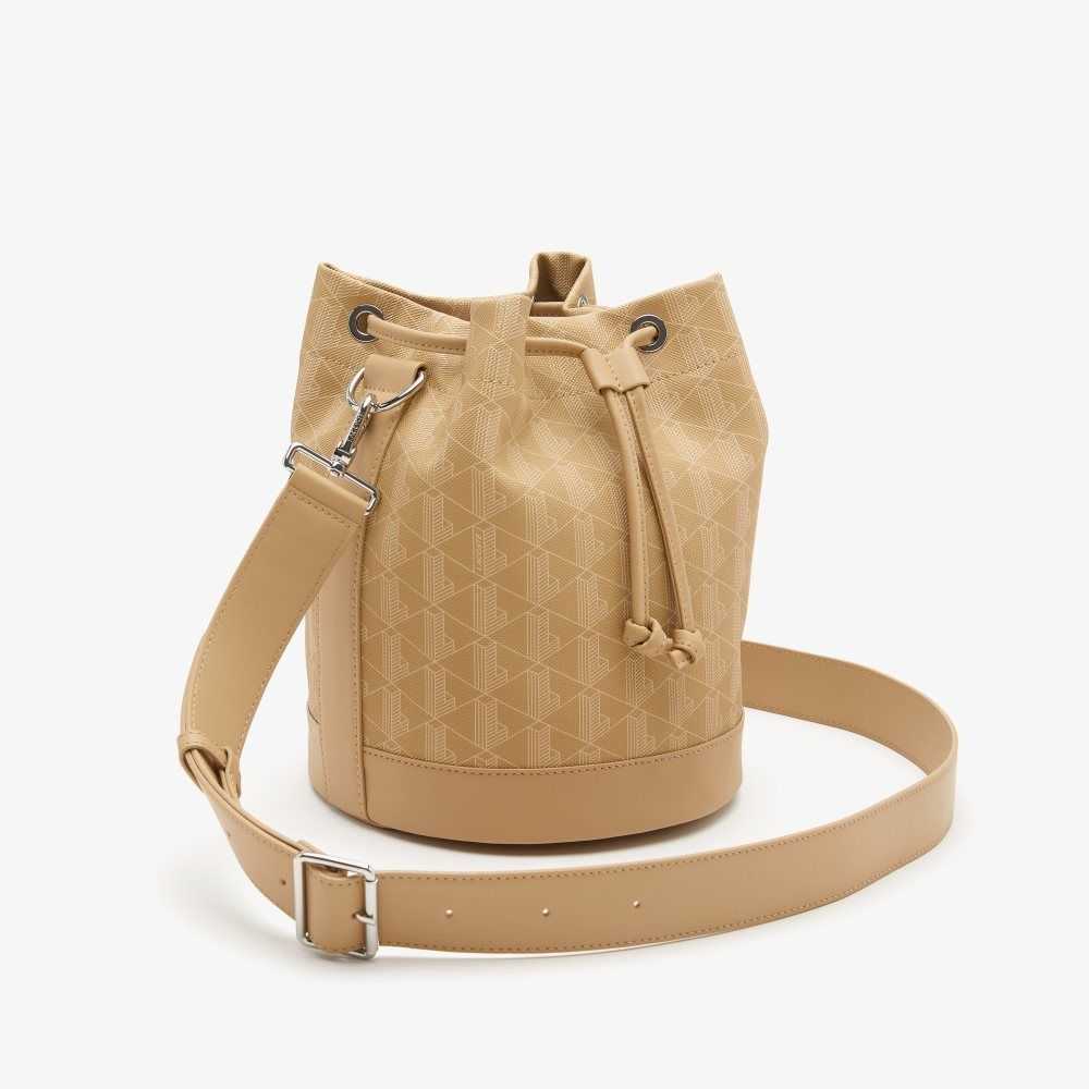 Lacoste Monogram Print Bucket Bag Viennois Beige | KTP-973214