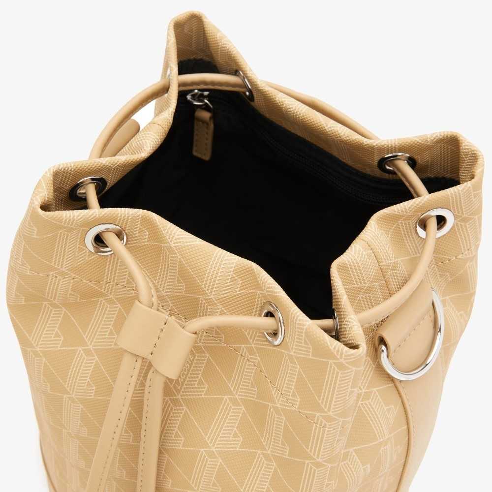 Lacoste Monogram Print Bucket Bag Viennois Beige | KTP-973214