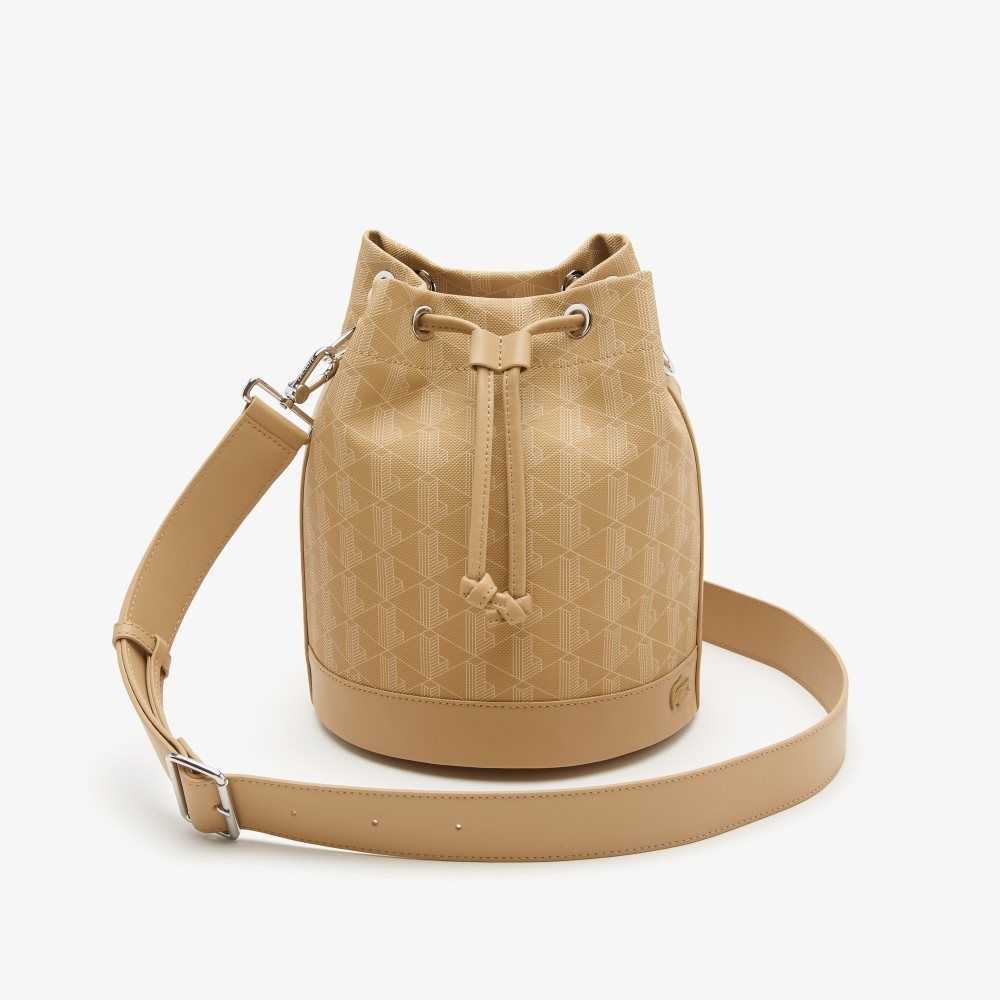 Lacoste Monogram Print Bucket Bag Viennois Beige | KTP-973214