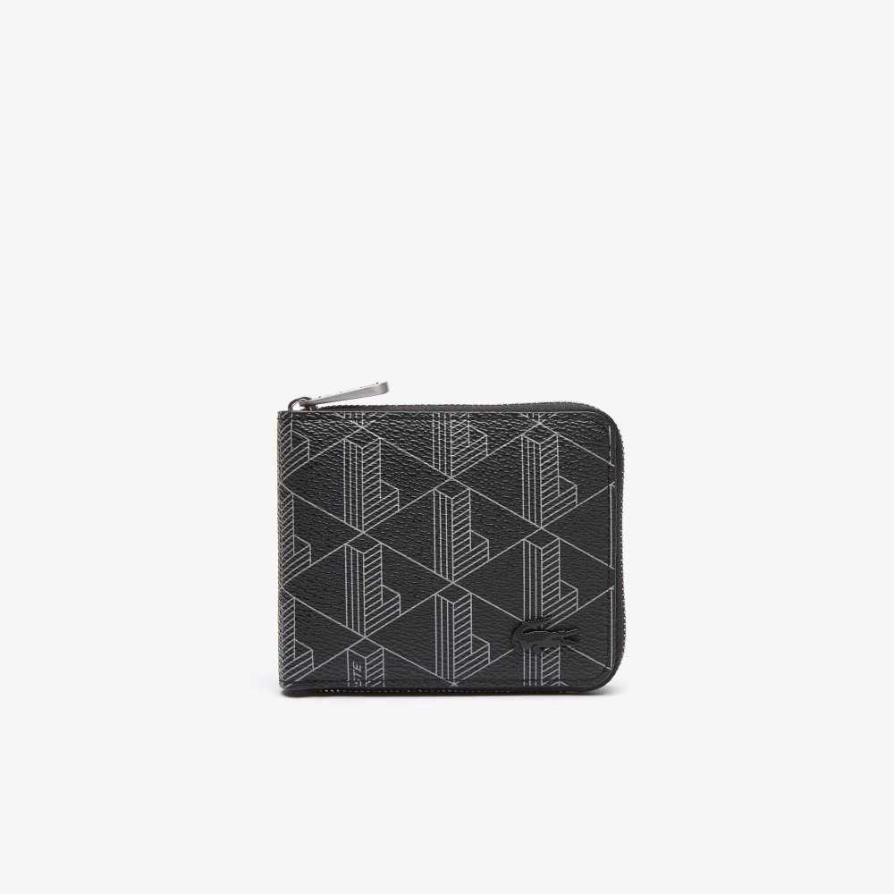 Lacoste Monogram Print Small Zip Wallet Monogram Noir Gris | IQT-164905