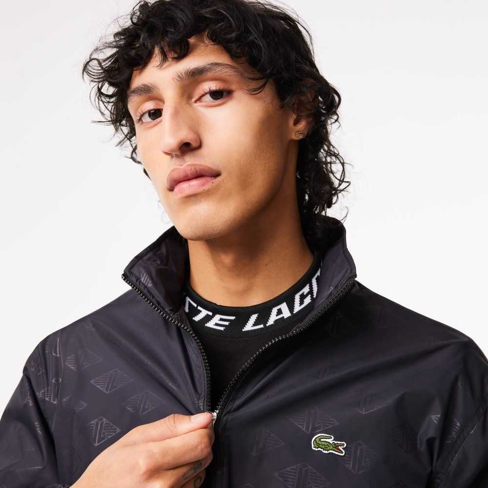 Lacoste Monogram Print Track Jacket Black | MBX-297651