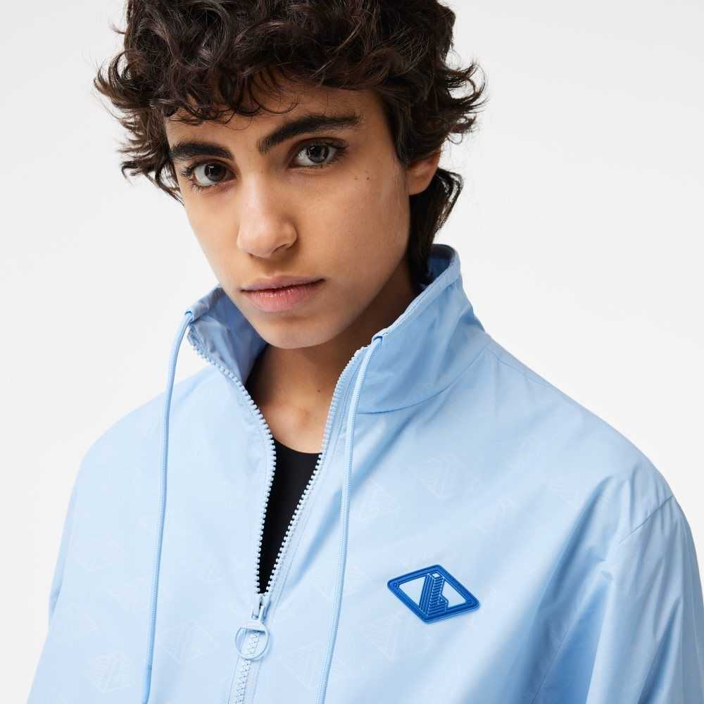 Lacoste Monogram Print Track Jacket Blue | IKE-923184