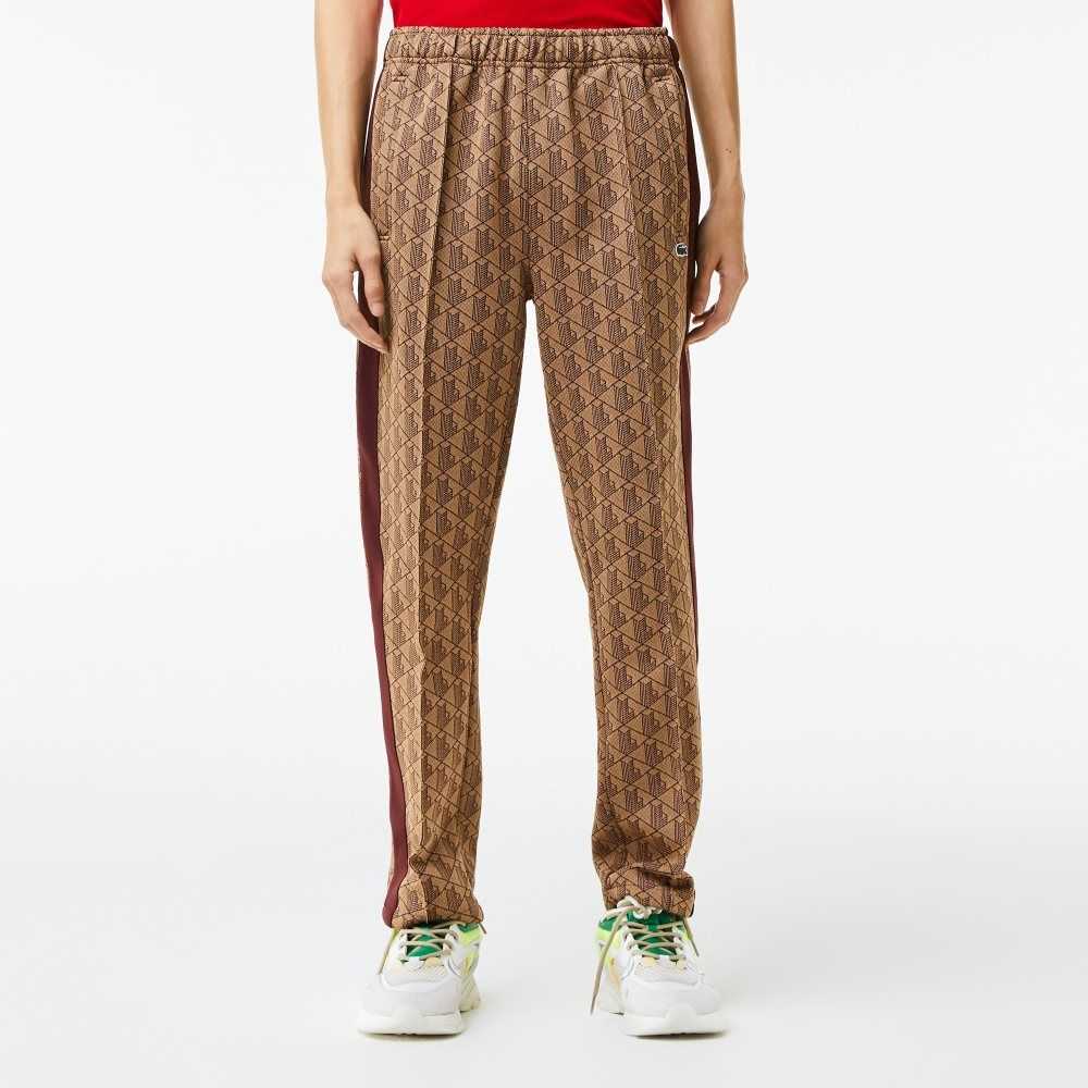 Lacoste Monogram Print Trackpants Beige / Bordeaux | BCG-537890