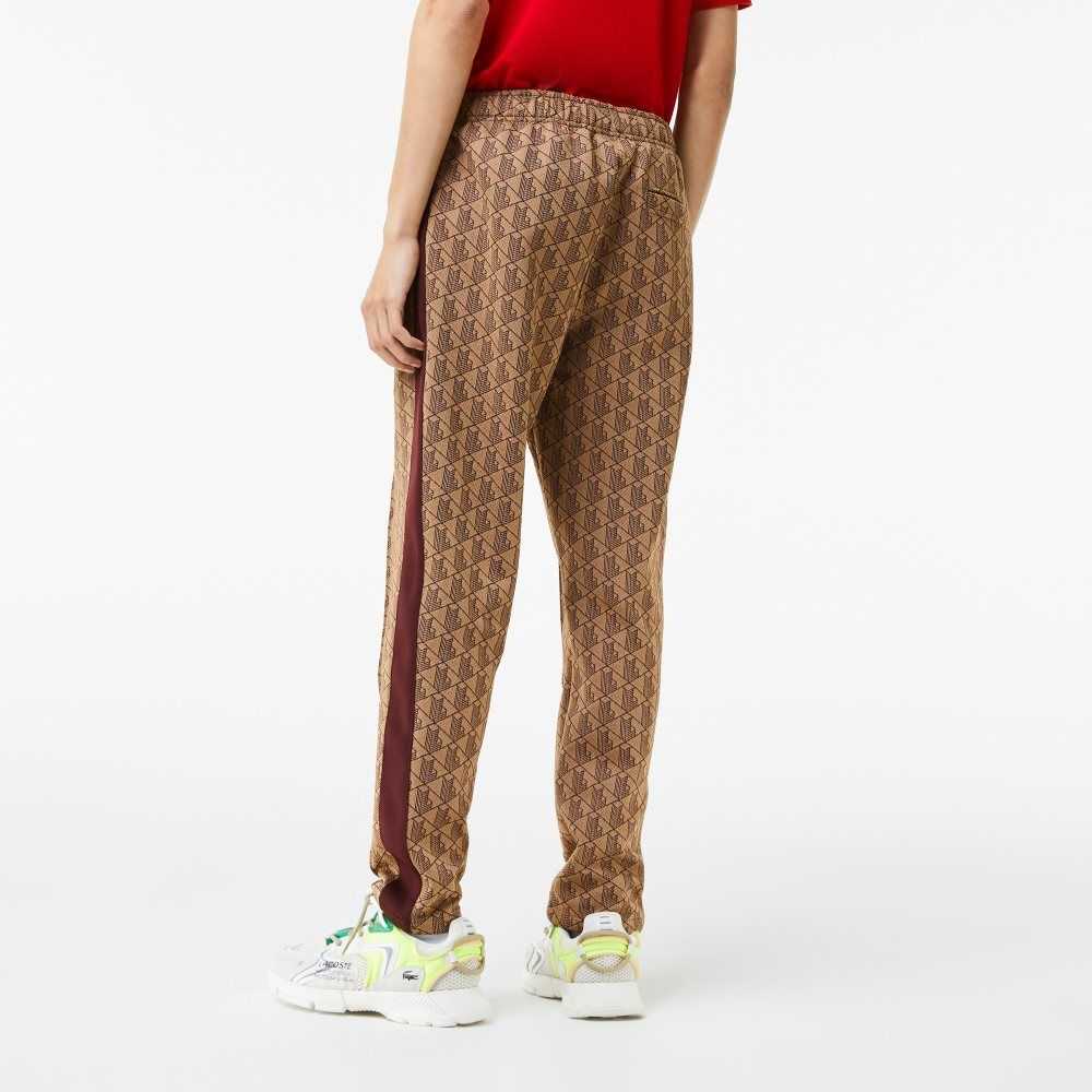 Lacoste Monogram Print Trackpants Beige / Bordeaux | BCG-537890