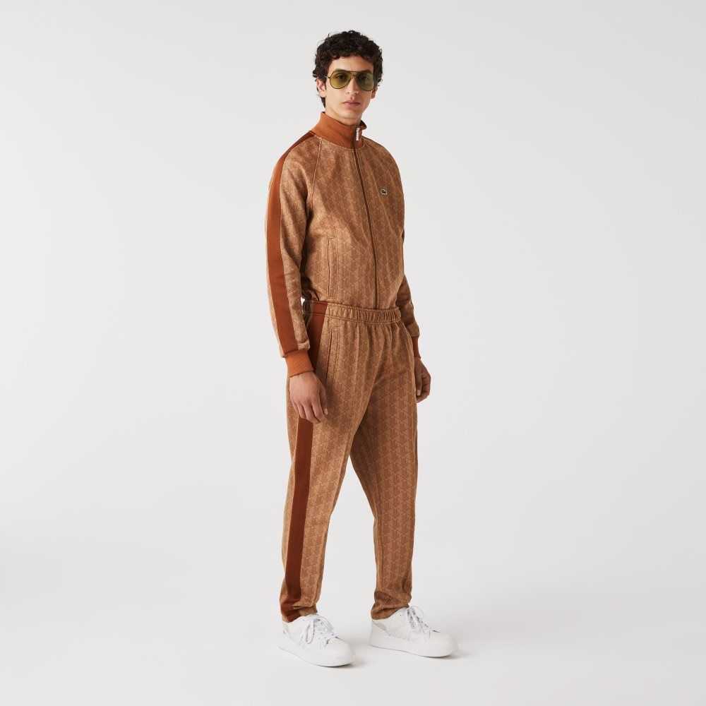 Lacoste Monogram Print Trackpants Beige / Brown | OTI-107496