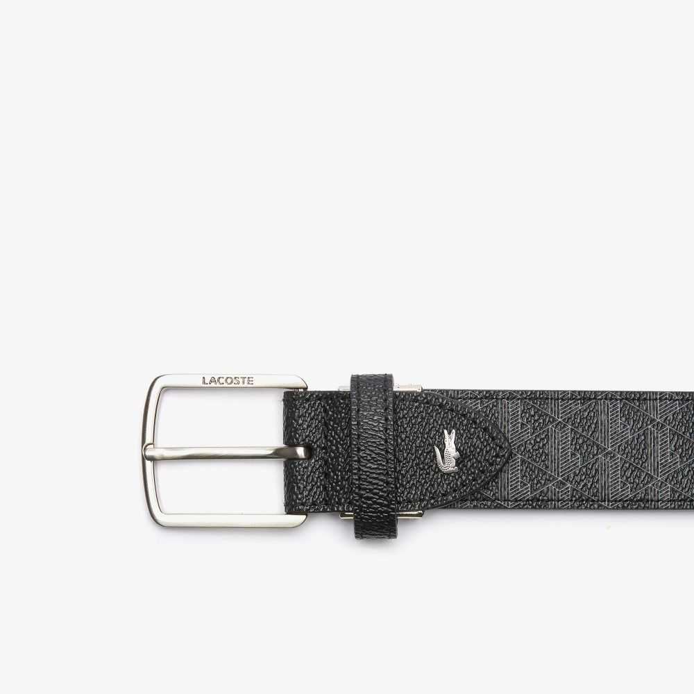 Lacoste Monogram Tongue Buckle Woven Belt Monogram Noir Gris | MDJ-523749