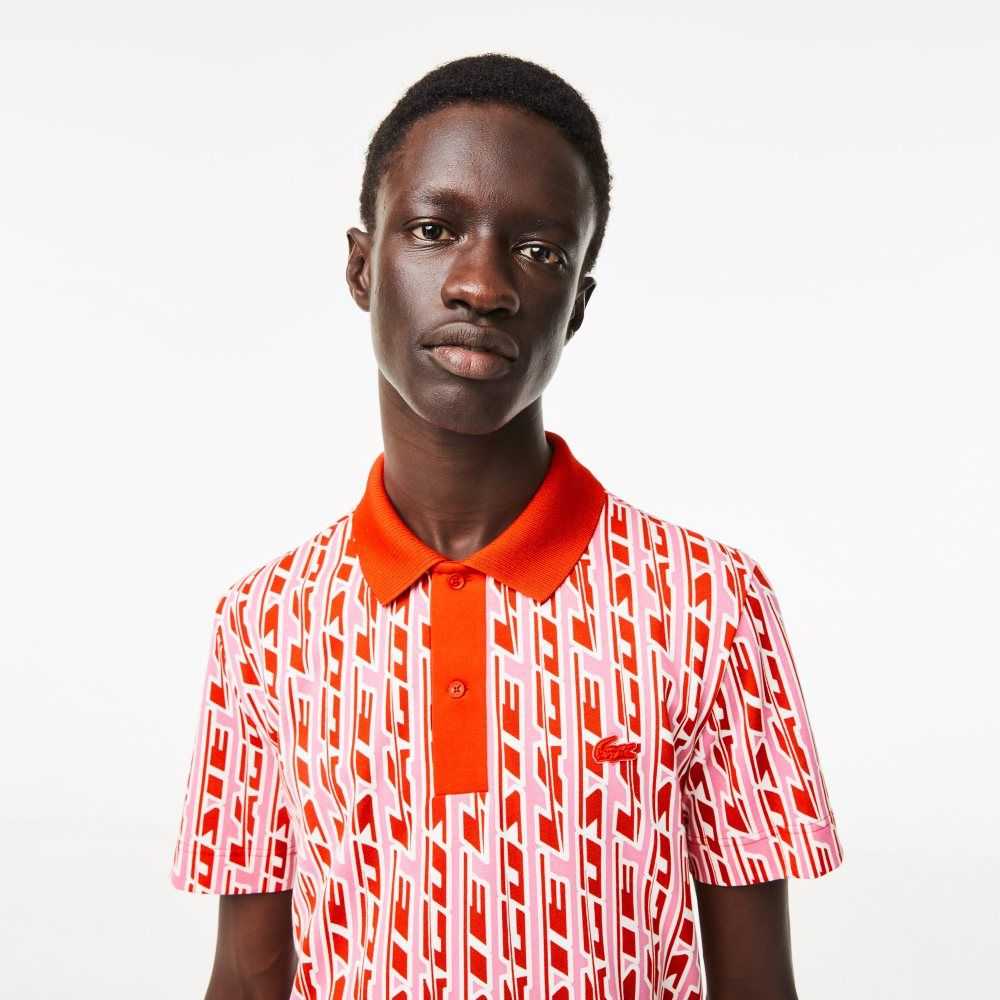 Lacoste Movement Two-Tone Printed Polo Pink / Red | BAM-219675