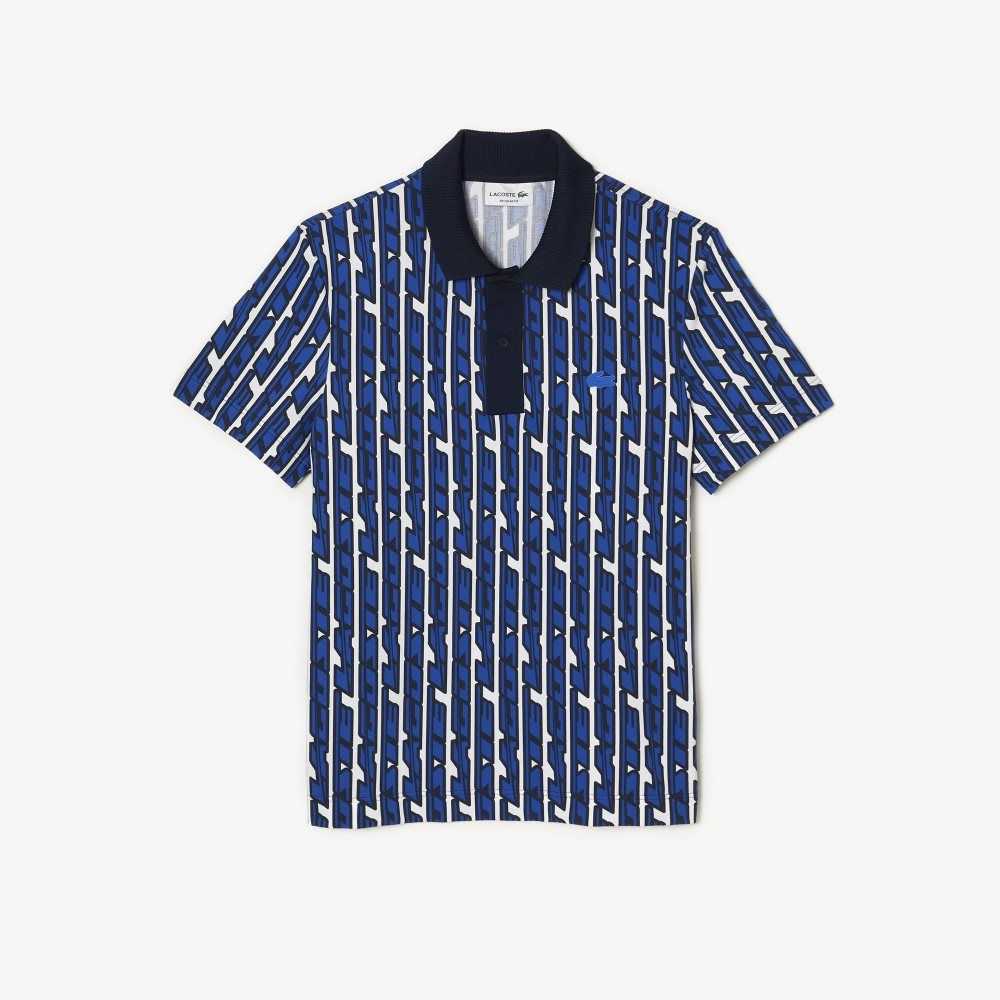 Lacoste Movement Two-Tone Printed Polo White / Blue | KVF-174089