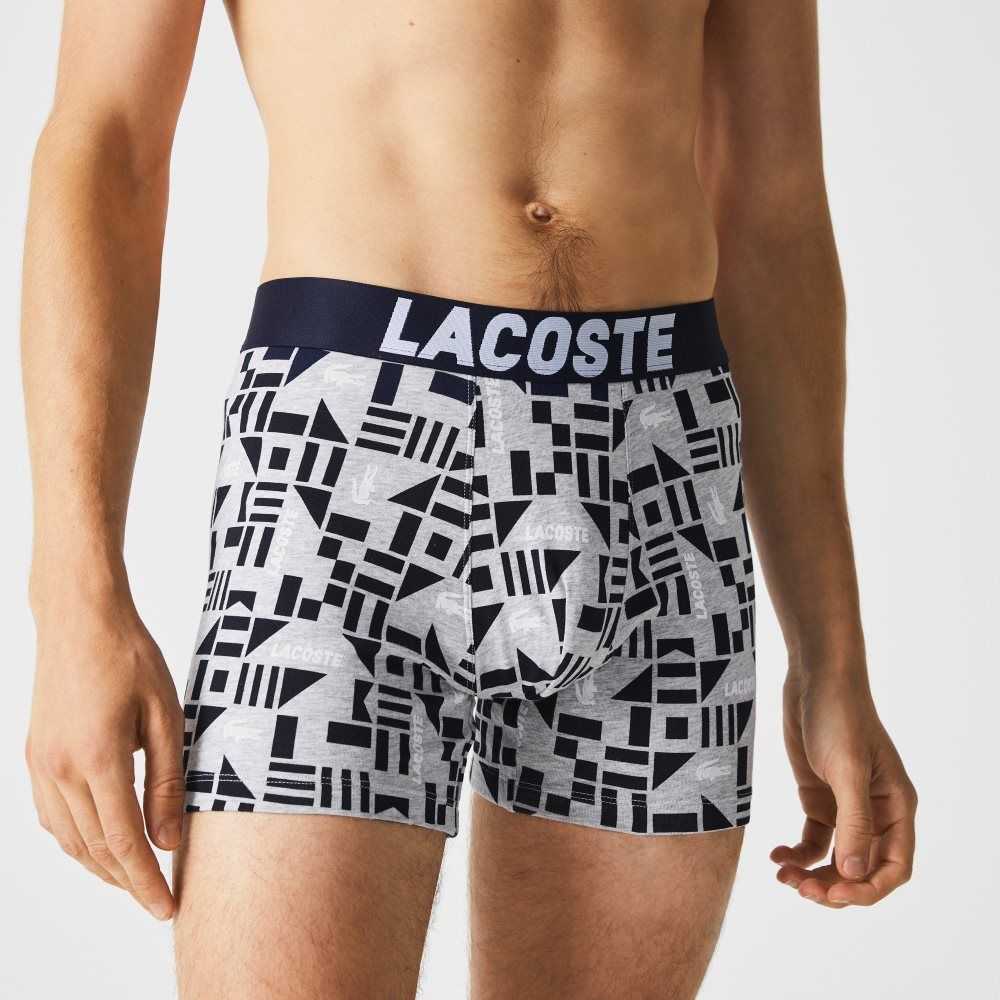 Lacoste Nautical Print Boxer Brief 3-Pack Grey Chine / Navy Blue / White | MQC-549867