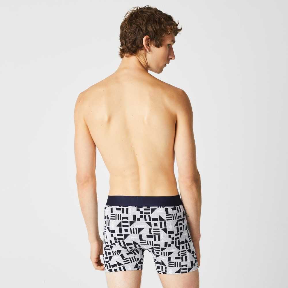 Lacoste Nautical Print Boxer Brief 3-Pack Grey Chine / Navy Blue / White | MQC-549867