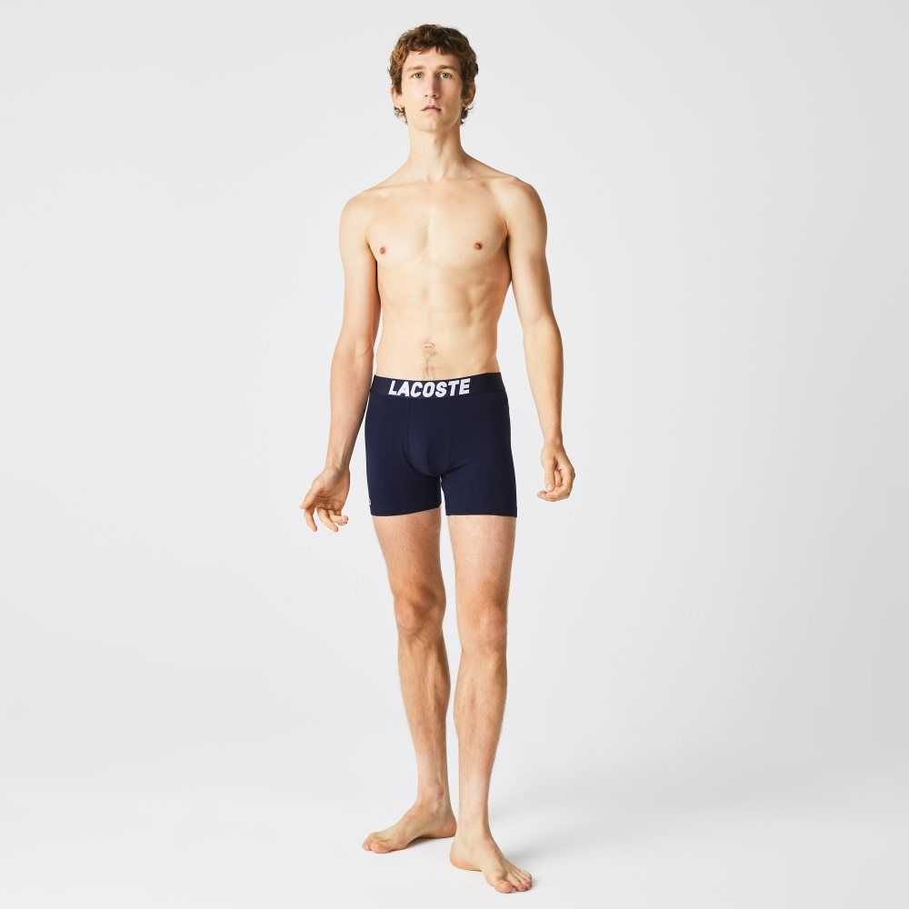 Lacoste Nautical Print Boxer Brief 3-Pack Grey Chine / Navy Blue / White | MQC-549867