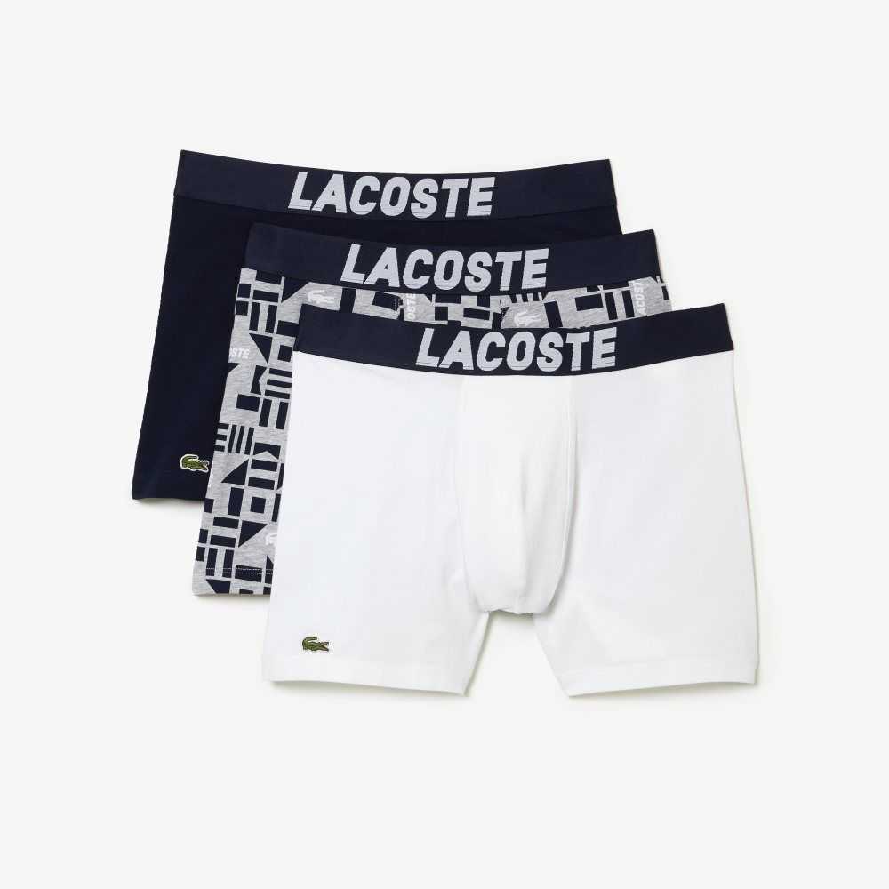 Lacoste Nautical Print Boxer Brief 3-Pack Grey Chine / Navy Blue / White | MQC-549867