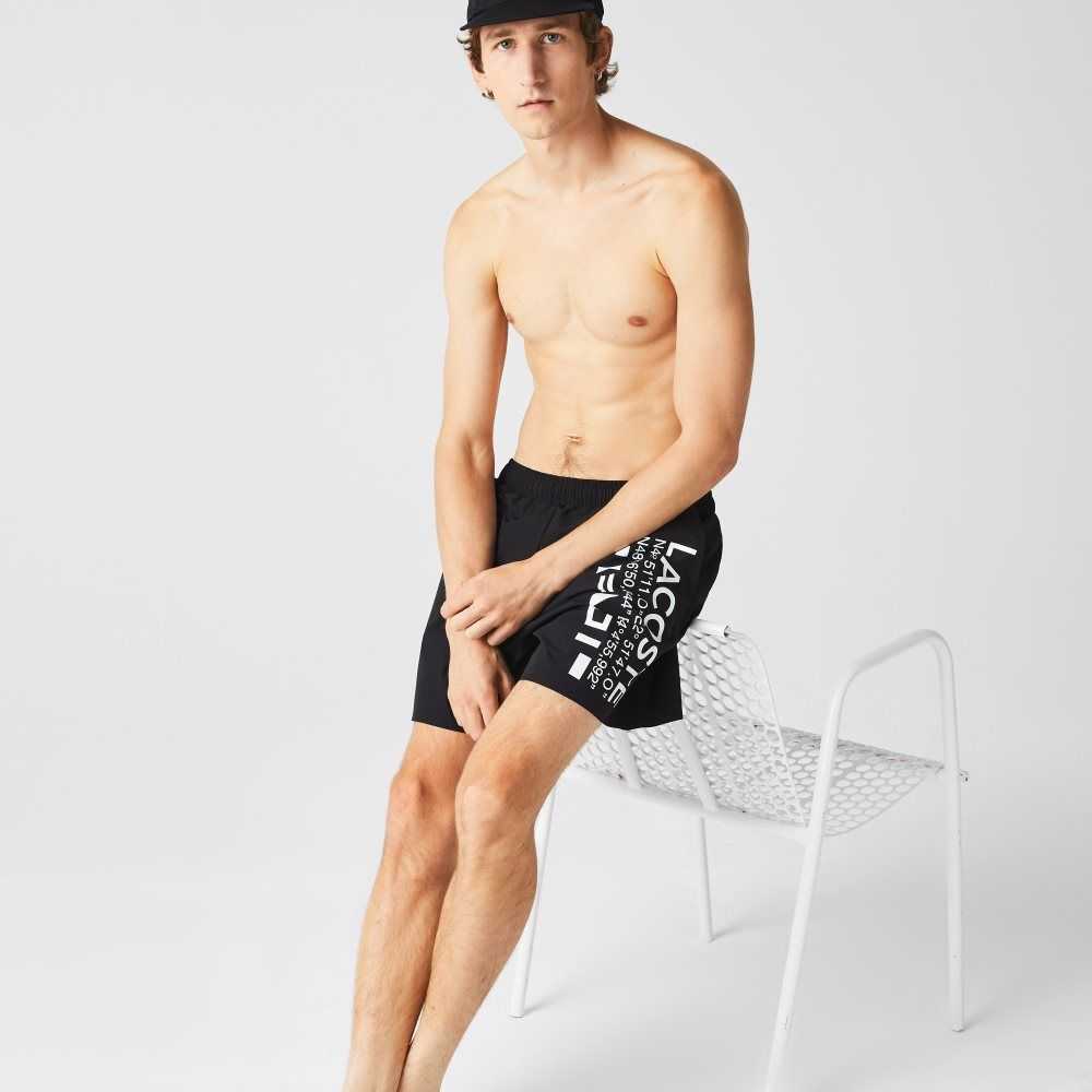 Lacoste Nautical Print Swim Shorts Black / White | DSF-395460