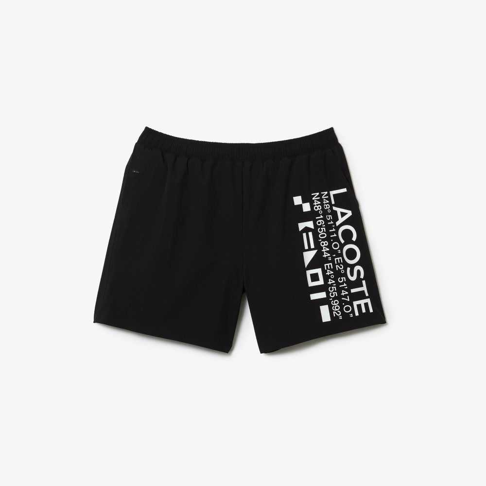 Lacoste Nautical Print Swim Shorts Black / White | DSF-395460