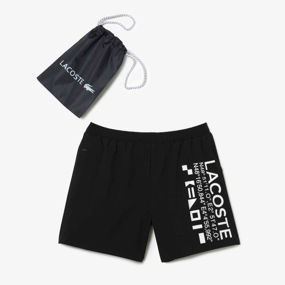 Lacoste Nautical Print Swim Shorts Black / White | DSF-395460