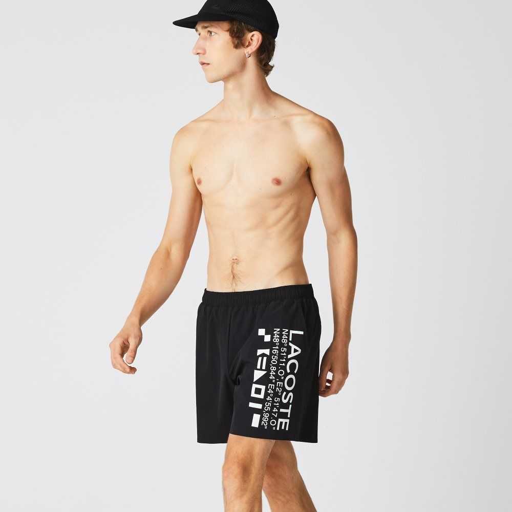 Lacoste Nautical Print Swim Shorts Black / White | DSF-395460