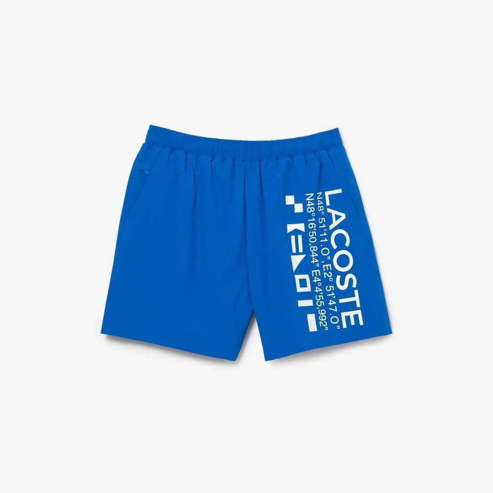 Lacoste Nautical Print Swim Shorts Blue / White | AHW-549127