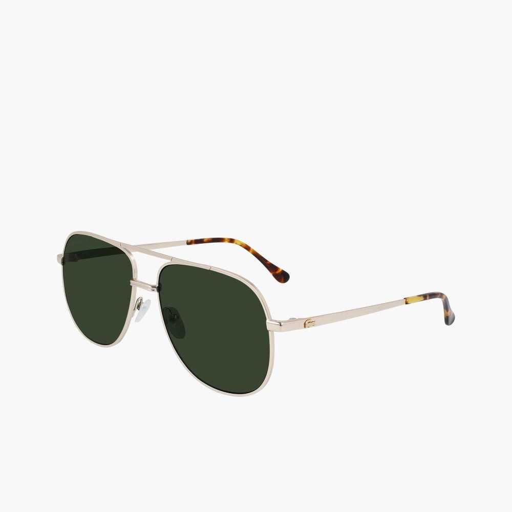 Lacoste Navigator Metal Signature 101 Sunglasses Gold | UHD-938720