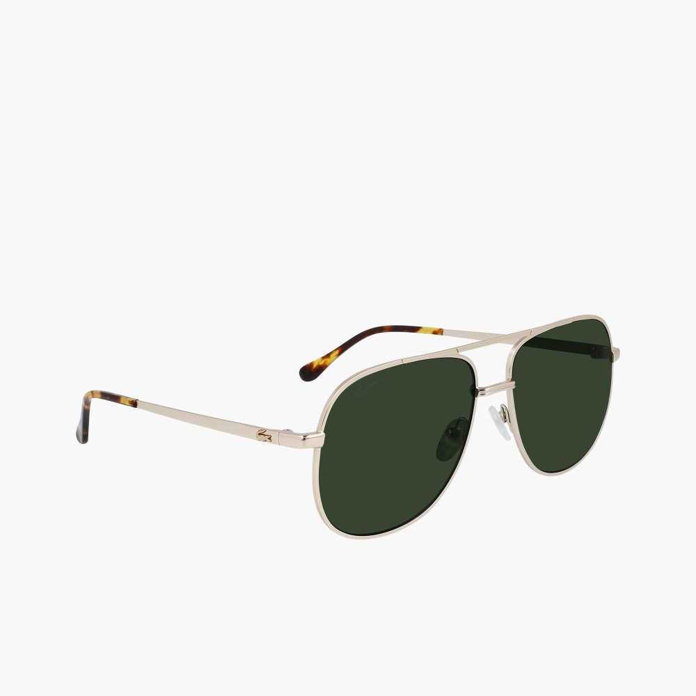 Lacoste Navigator Metal Signature 101 Sunglasses Gold | UHD-938720