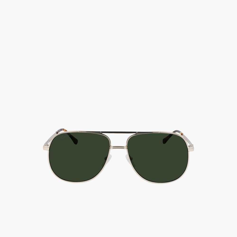 Lacoste Navigator Metal Signature 101 Sunglasses Gold | UHD-938720