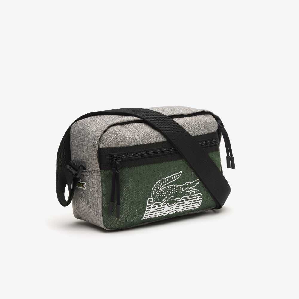 Lacoste Neocroc Contrast Print Shoulder Bag Gris Chine Vert 132 Noir | JQH-308659