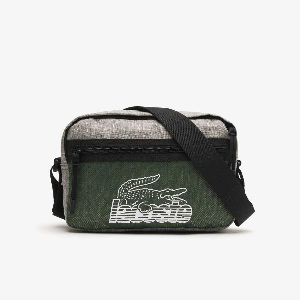 Lacoste Neocroc Contrast Print Shoulder Bag Gris Chine Vert 132 Noir | JQH-308659