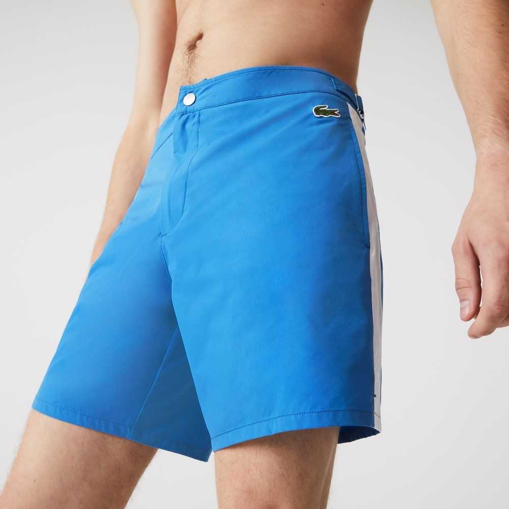 Lacoste New Classic Buttoned Belt Light Swimming Trunks Blue / White | JUC-204587