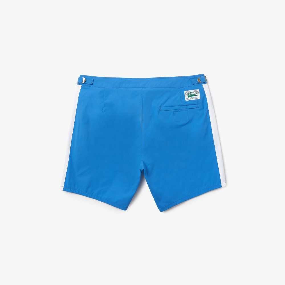 Lacoste New Classic Buttoned Belt Light Swimming Trunks Blue / White | JUC-204587