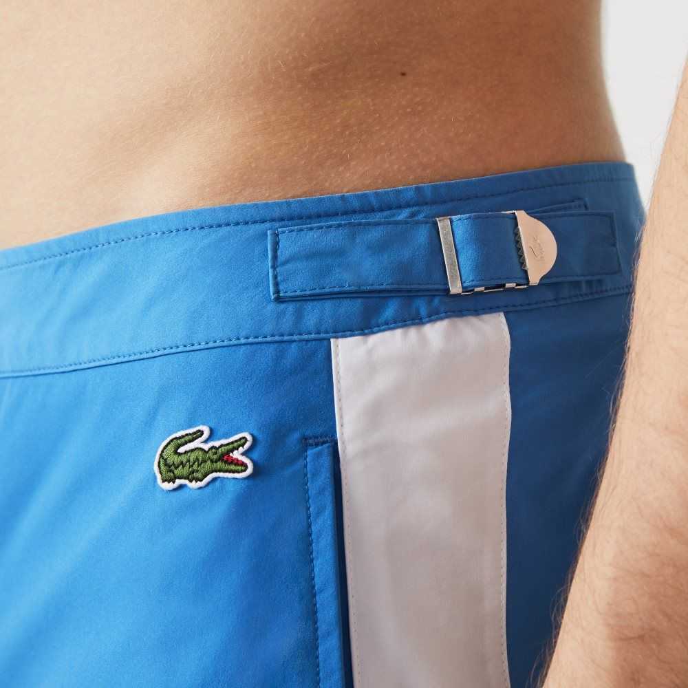 Lacoste New Classic Buttoned Belt Light Swimming Trunks Blue / White | JUC-204587