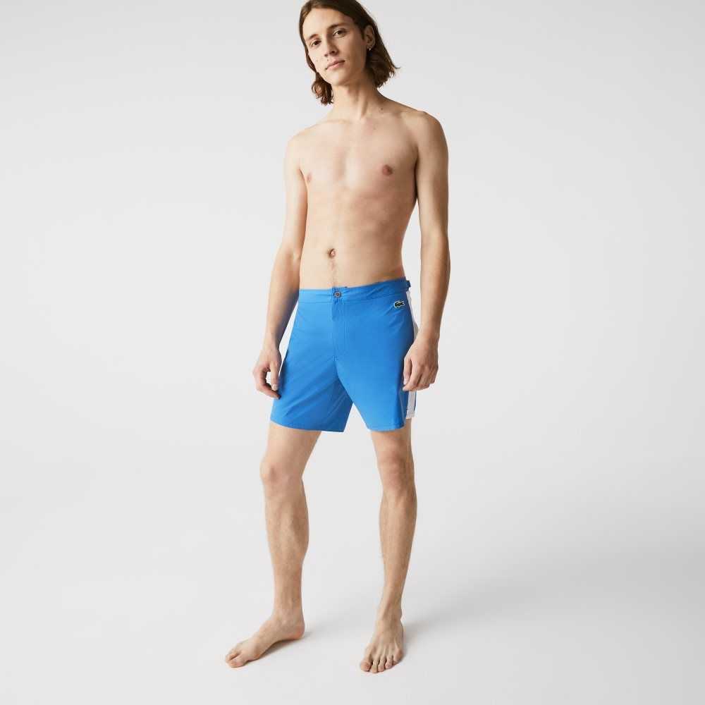 Lacoste New Classic Buttoned Belt Light Swimming Trunks Blue / White | JUC-204587