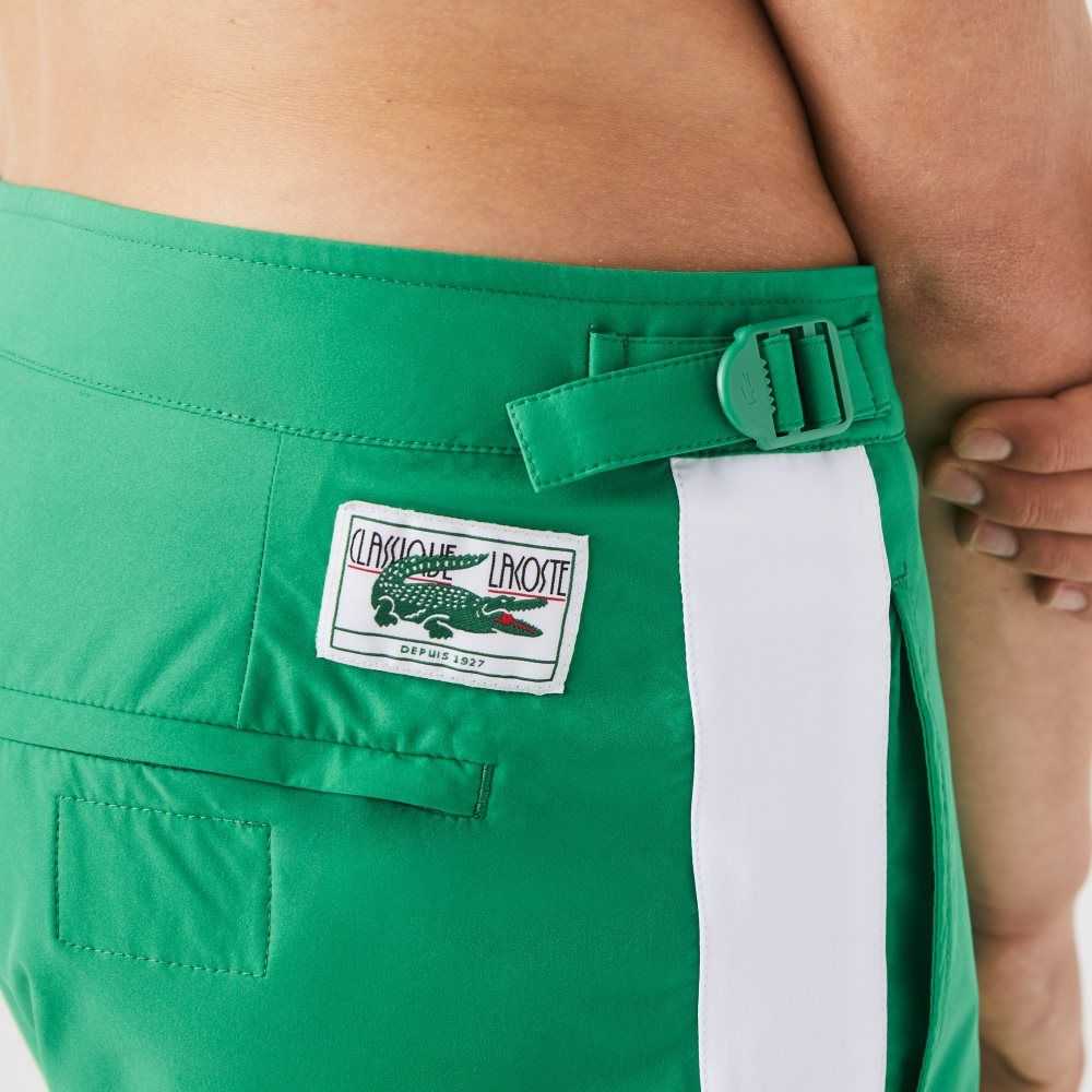 Lacoste New Classic Buttoned Belt Light Swimming Trunks Green / White | OQG-037615