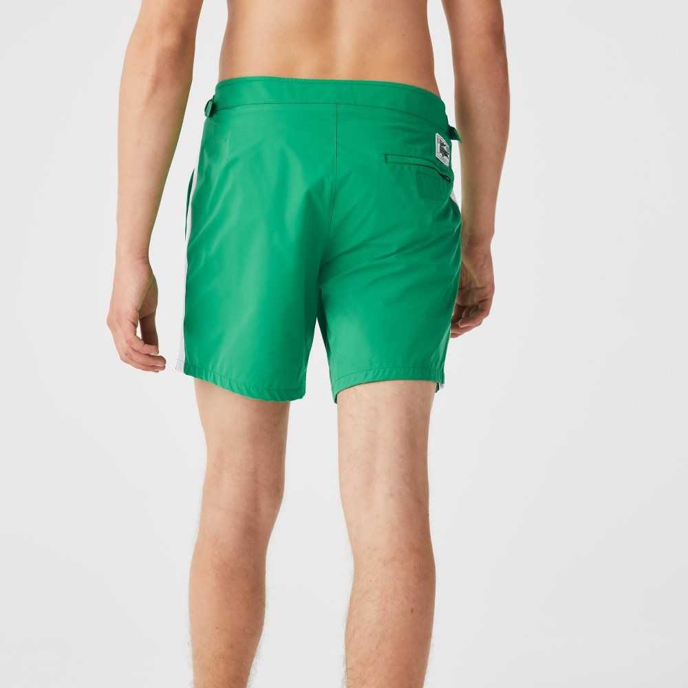 Lacoste New Classic Buttoned Belt Light Swimming Trunks Green / White | OQG-037615