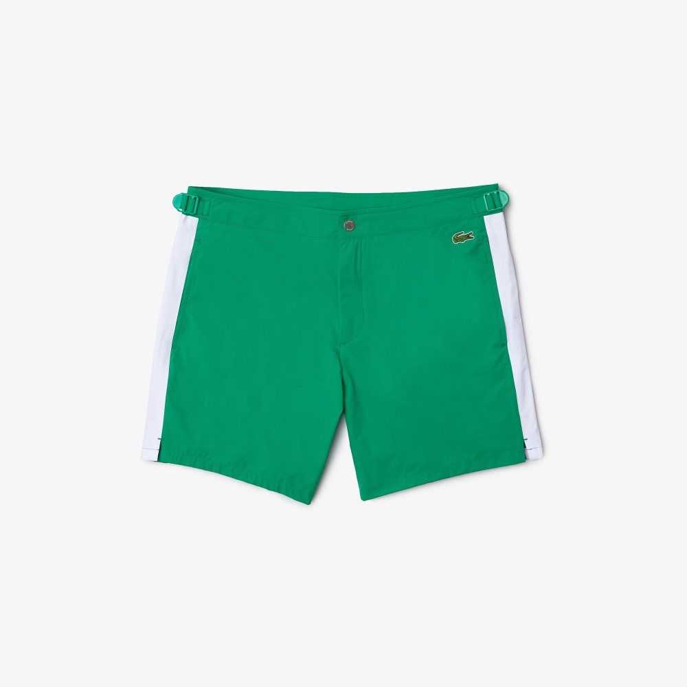 Lacoste New Classic Buttoned Belt Light Swimming Trunks Green / White | OQG-037615