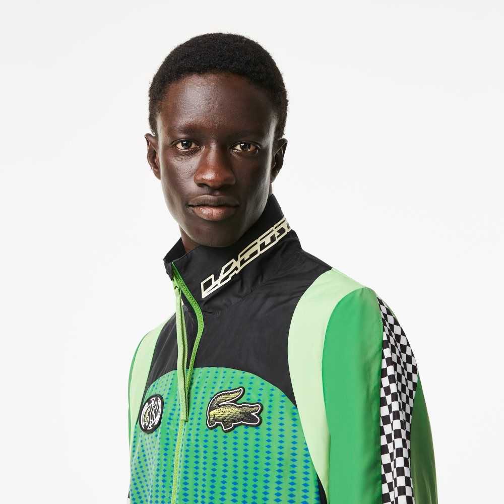 Lacoste Ombre Checkerboard Print Track Jacket Green / Blue | YGX-328594