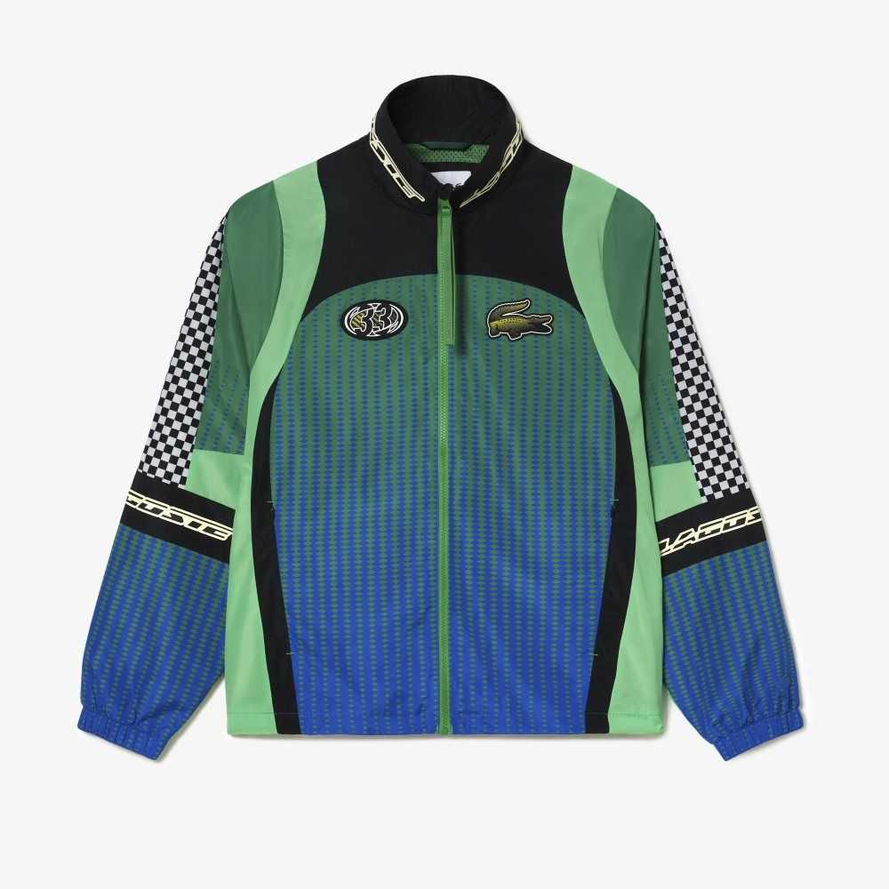 Lacoste Ombre Checkerboard Print Track Jacket Green / Blue | YGX-328594