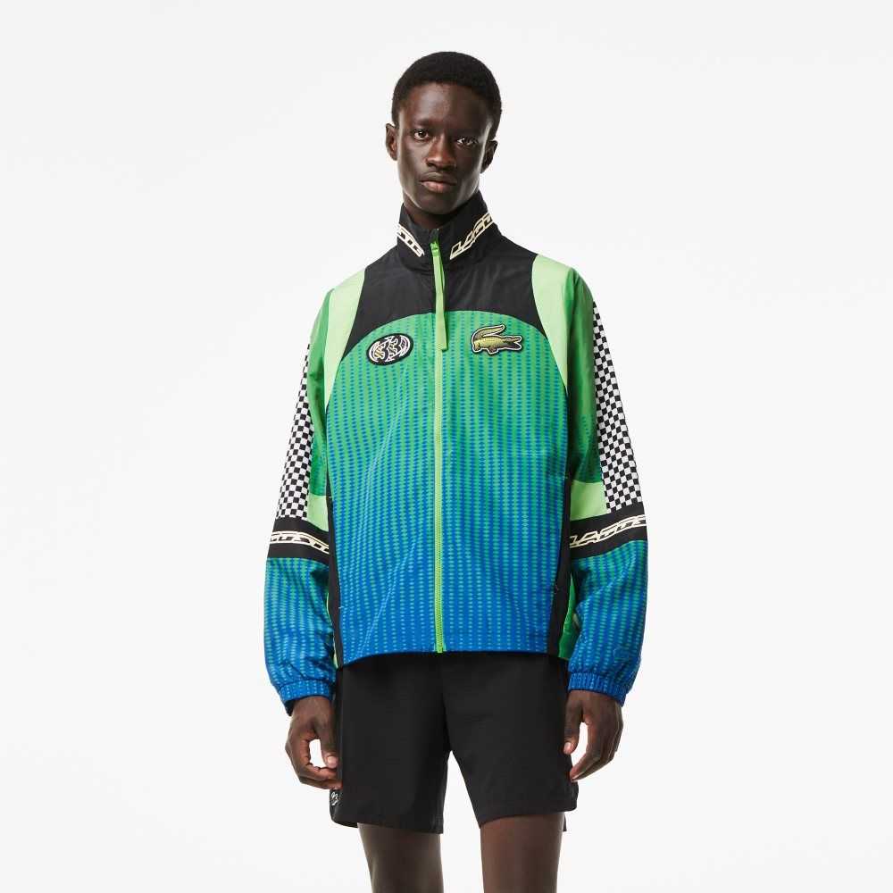 Lacoste Ombre Checkerboard Print Track Jacket Green / Blue | YGX-328594