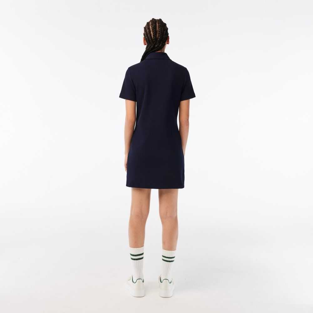 Lacoste Organic Cotton Buttoned Polo Dress Navy Blue | ILJ-796541