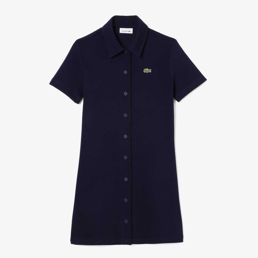 Lacoste Organic Cotton Buttoned Polo Dress Navy Blue | ILJ-796541