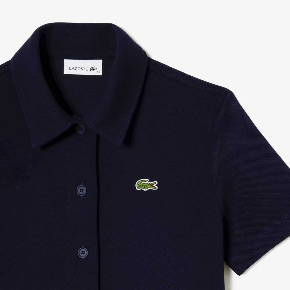 Lacoste Organic Cotton Buttoned Polo Dress Navy Blue | ILJ-796541