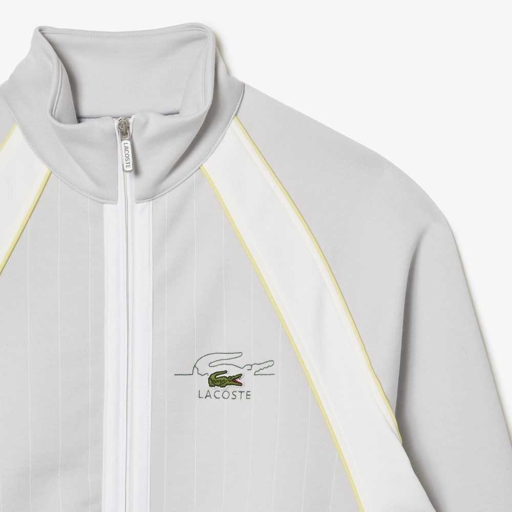 Lacoste Organic Cotton Colorblock Zipped Sweatshirt Light Grey / White / Yellow | JKA-942605