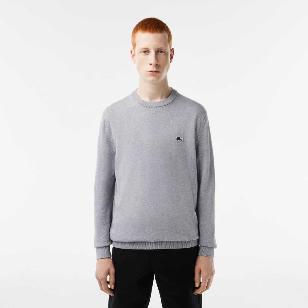 Lacoste Organic Cotton Crew Neck Sweater Grey Chine | OLJ-154378