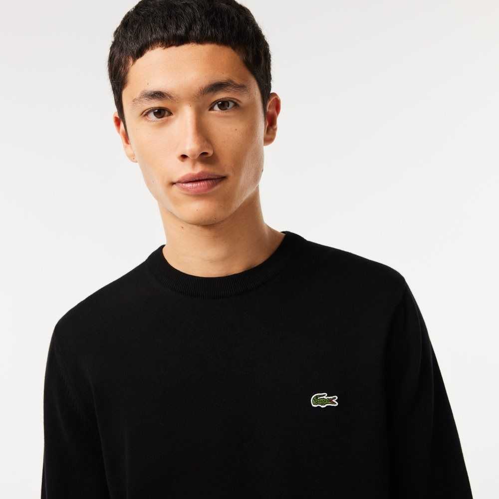 Lacoste Organic Cotton Crew Neck Sweater Black | TMI-073921