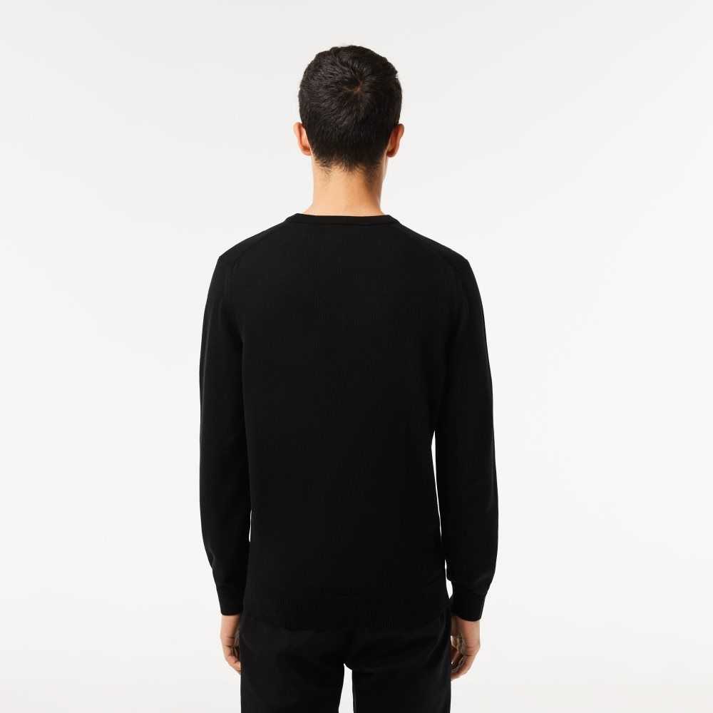 Lacoste Organic Cotton Crew Neck Sweater Black | TMI-073921