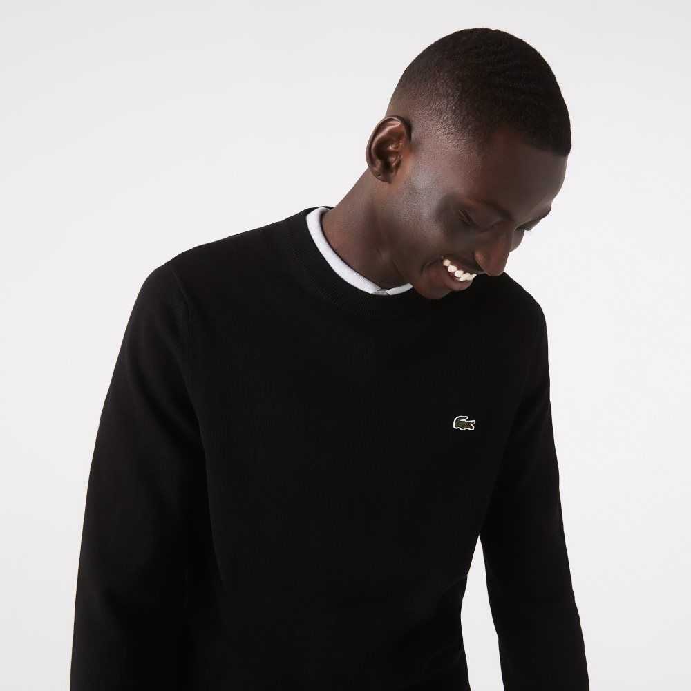 Lacoste Organic Cotton Crew Neck Sweater Black | TMI-073921