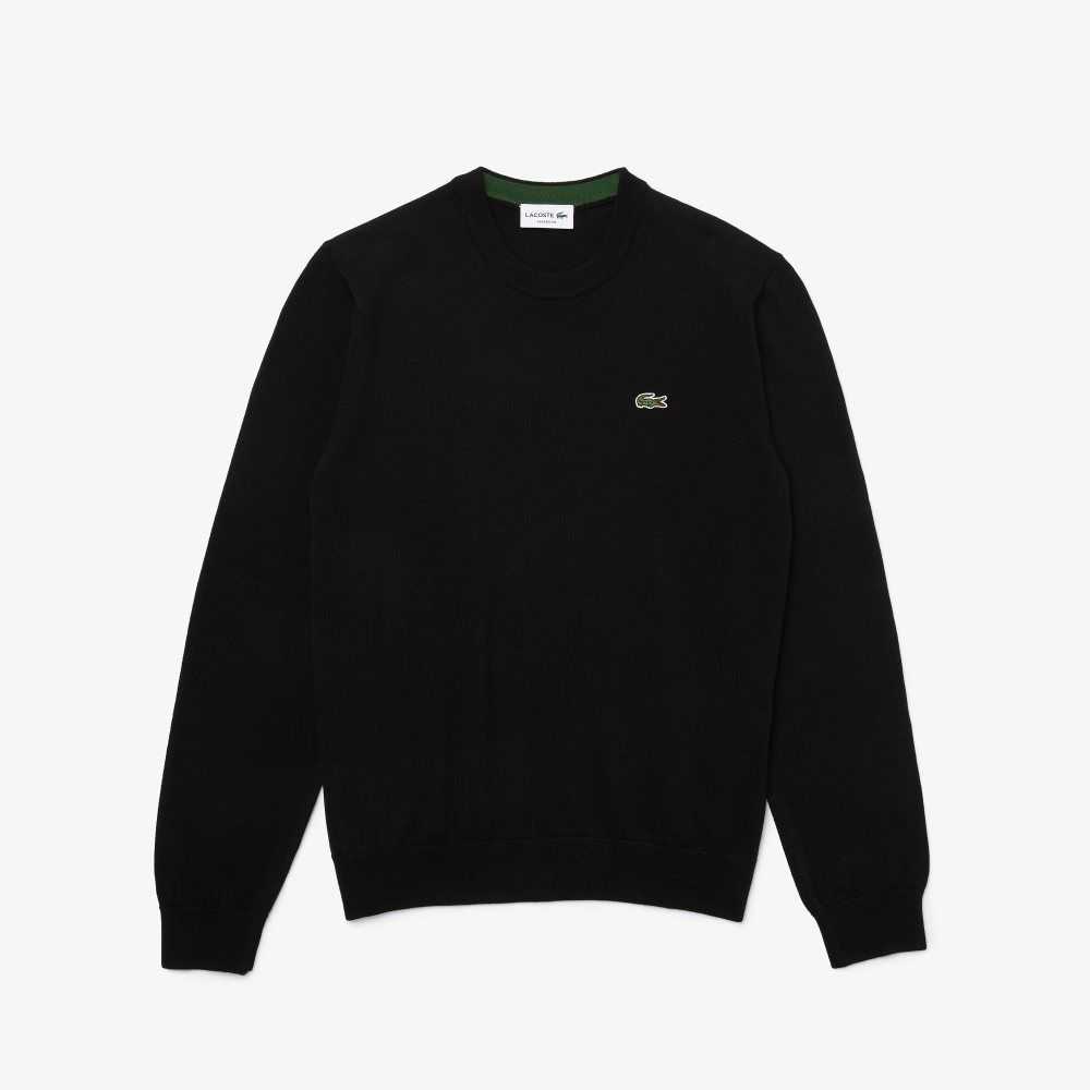 Lacoste Organic Cotton Crew Neck Sweater Black | TMI-073921