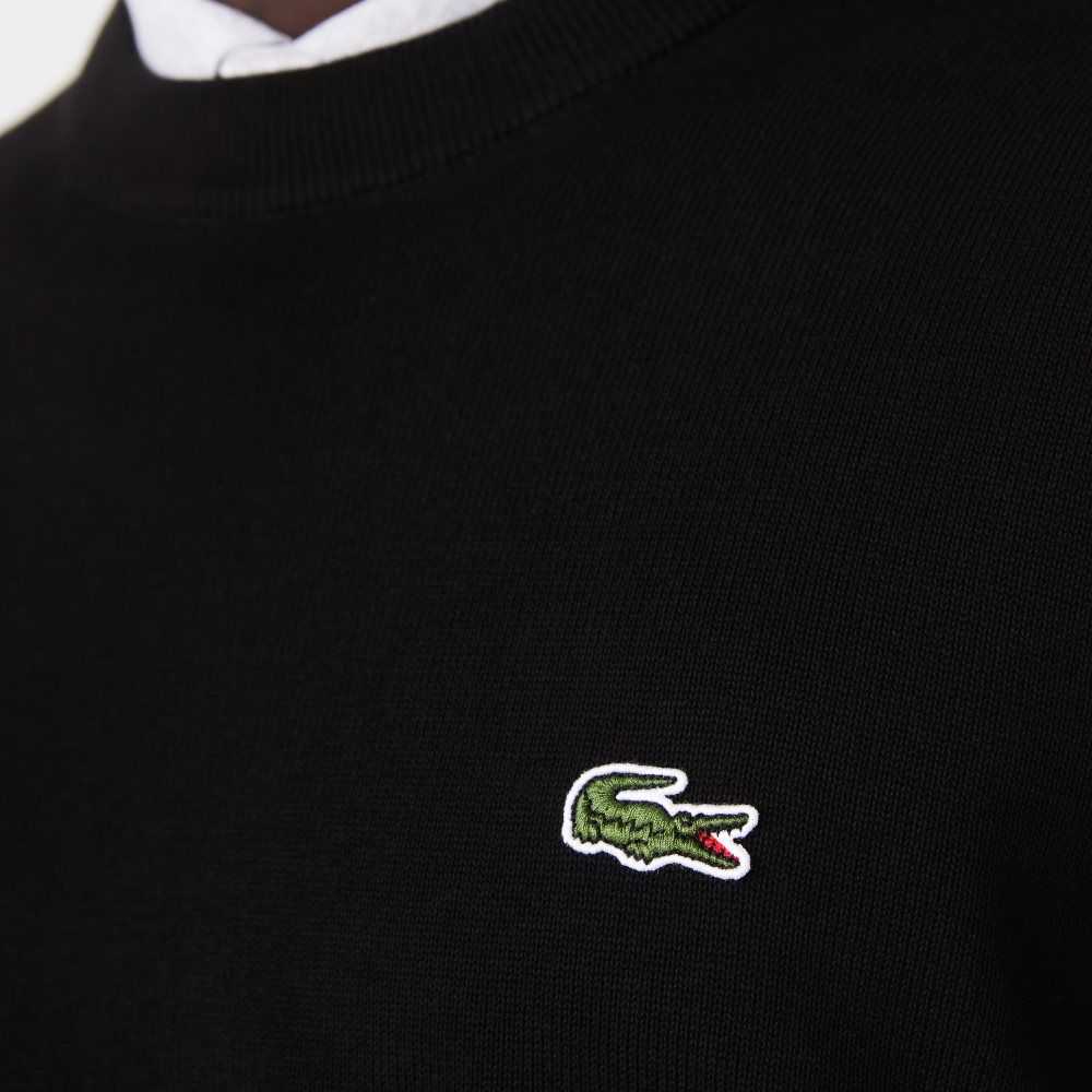 Lacoste Organic Cotton Crew Neck Sweater Black | TMI-073921