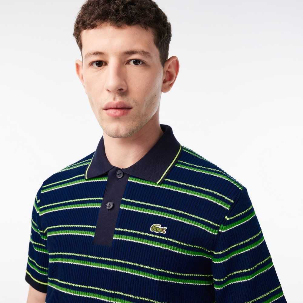 Lacoste Organic Cotton French Made Striped Polo Blue / Black / White | BCU-849267